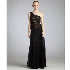 Aidan Mattox Black Beaded One Shoulder Evening Gown Size 14 was $395